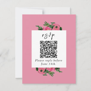 QR-kod Vattenfärg Anemone Rosa Bröllop OSA Kort