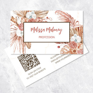 QR-kod Vattenfärg Boho Tropical Flowers Visitkort