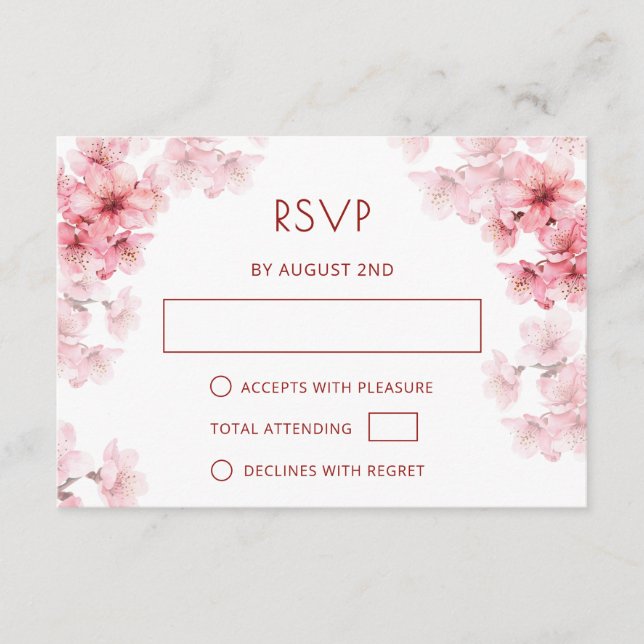 QR-kod | Vattenfärg Körsbärsblom RSVP Tilläggskort (Framsida)