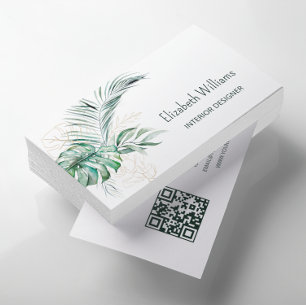 QR-kod Vattenfärgade tropiska blad Visitkort