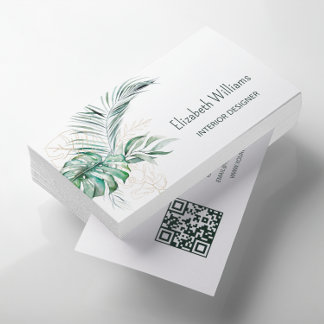 QR-kod | Vattenfärgade tropiska blad Visitkort