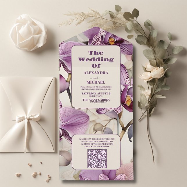 QR-kod Vattenfärgsfärg Lila Orchid Bröllop (Skapare uppladdad)