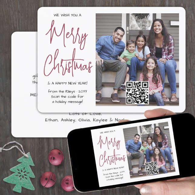 QR-kod Vi önskar dig ett God jul 1-foto Rött Julkort (Skapare uppladdad)