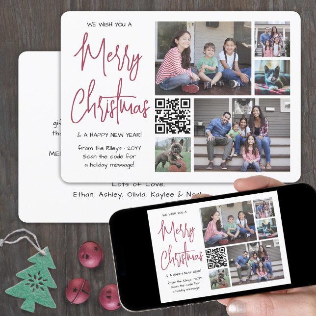 QR-kod Vi önskar dig ett God jul Red 5-foto Julkort (Skapare uppladdad)
