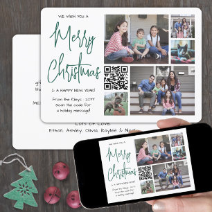 QR-kod Vi önskar dig God jul 5 Photo Grönt Julkort