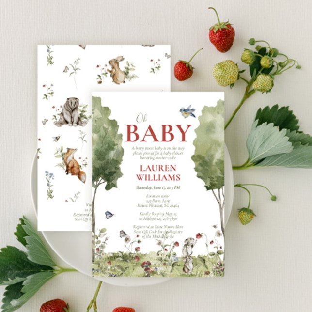 QR-kod Vild Jordgubbe Oh Baby Shower Inbjudningar (Skapare uppladdad)