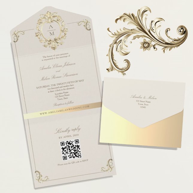 QR-kod Vintage Barock Guld Bröllop (Skapare uppladdad)
