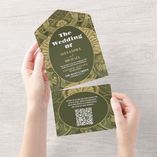 QR-kod Vintage Blommig Art Nouveau Bröllop (Avrivbar del)