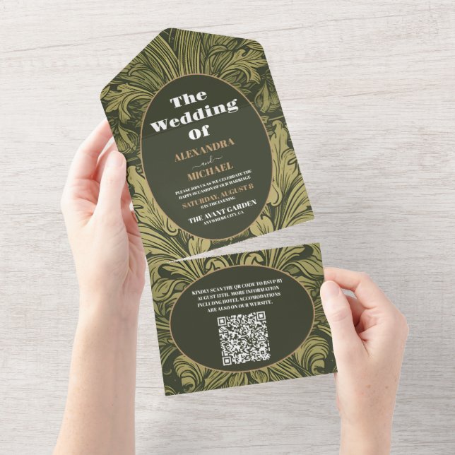 QR-kod Vintage Blommig Art Nouveau Bröllop (Avrivbar del)