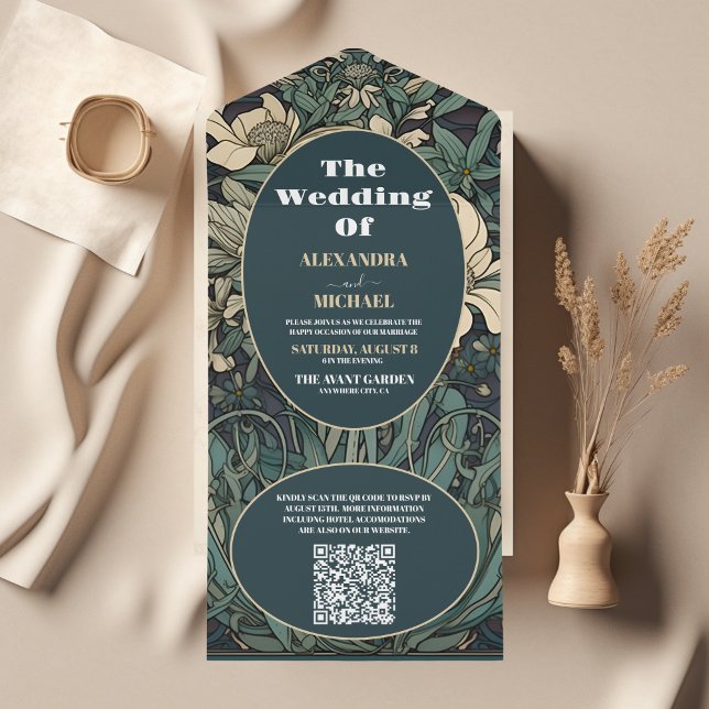 QR-kod Vintage blomsterkonst Art Nouveau bröllop (Skapare uppladdad)