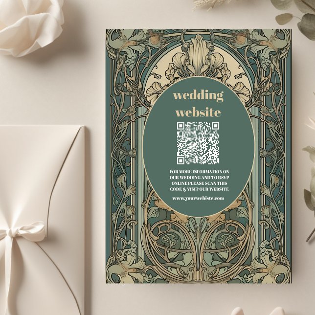 qr-kod Vintage Floral Art Nouveau Bröllop Tilläggskort (Skapare uppladdad)