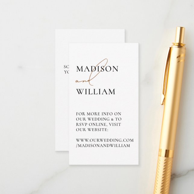 QR-kod - vit modern bröllop-webbplats Tilläggskort (Fram/Back In Situ)