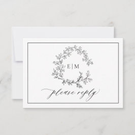 QR-kod Vit svart Vapensköld, Monogram Bröllop OSA Kort