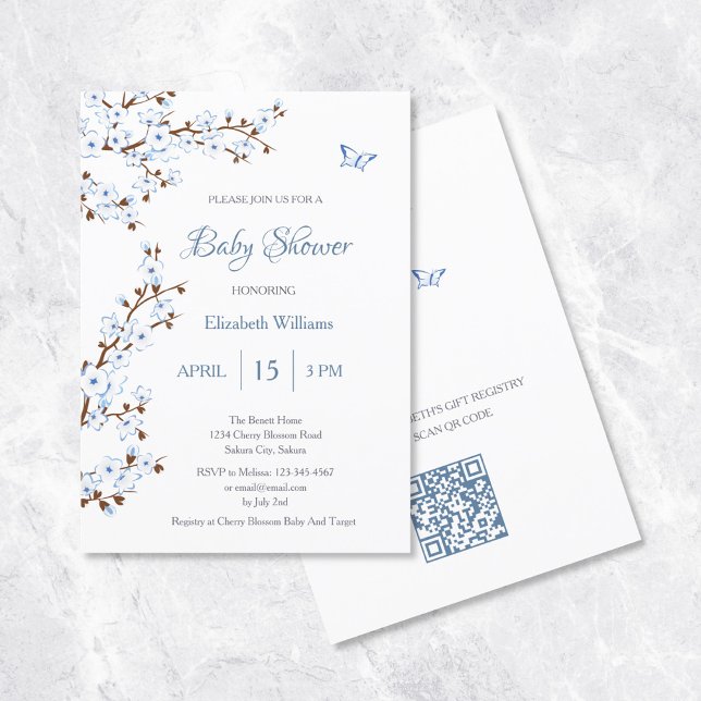 QR-kod | Vita Cherry Blommars Baby Shower Inbjudningar (Skapare uppladdad)