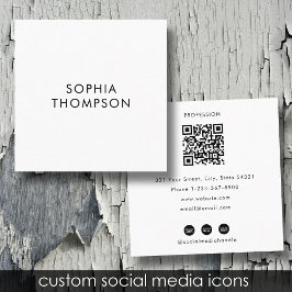 QR-kod Vita Minimalistiska Sociala Media-ikoner Fyrkantigt Visitkort