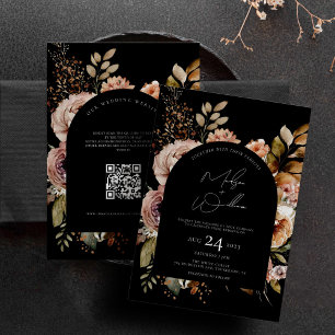 QR-kod Watercolor Flowers Boho Fall Wedding Inbjudningar