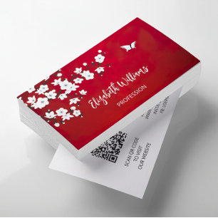 QR-kod White Cherry Blommar Red Visitkort