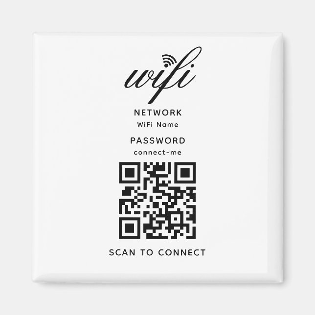 QR-kod WiFi Internet-lösenord - vit magnet (Framsidan)