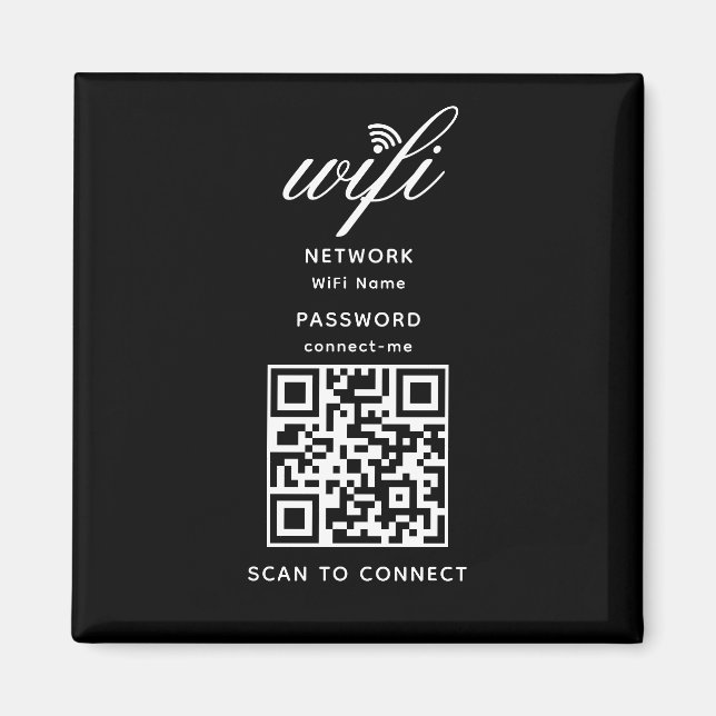 QR-kod Wifi Internetlösenord Svart Magnet (Framsidan)