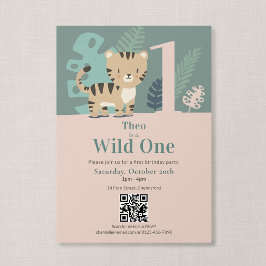 QR-kod Wild One Djungel Tiger Första Födelsedag Inbjudningar