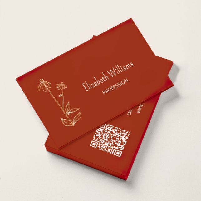 QR-kod | Wildblomkoppar Terracotta Minimalist Visitkort (Skapare uppladdad)