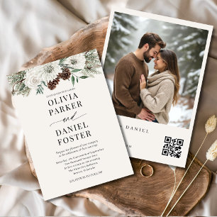 QR-kod Winter Photo Elegant Evergreen Bröllop Inbjudningar