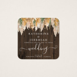 QR-kod Wood Pampas Grass bröllopsinbjudan Fyrkantigt Visitkort