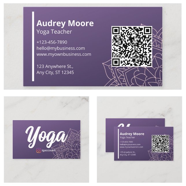 QR-kod yogalärarmallar Visitkort (QR Code Yoga Teacher Templates Business Card
)