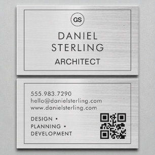 QR-kodarkitekt Brushed Silver Monogram Visitkort