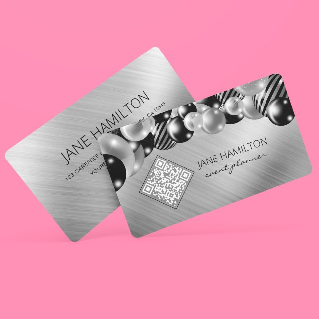 QR-kodbubblor för Elegant Silver Visitkort (Skapare uppladdad)