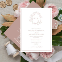 QR-koden Dusty Ro Leafy Vapensköld Monogram Bröllo Inbjudningar