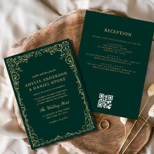 QR-koden Emerald Grönt Guld minimal Bröllop Inbjudningar