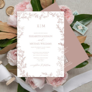 QR-koden Löv Dusty Ro Elegant Monogram Bröllop Inbjudningar