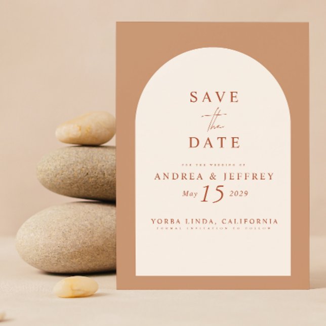 QR-koden Modern Terracotta Arch-fotot Spara datum Spara Datumet (Save the Date for our wedding!  #LoveBegins)