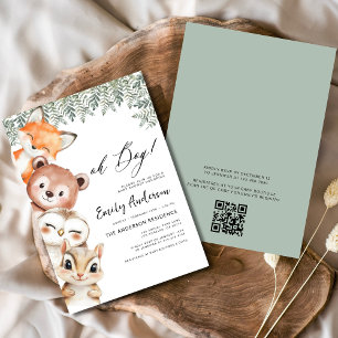 QR-koden Oh Boy! Baby Shower för trädsdjur Inbjudningar
