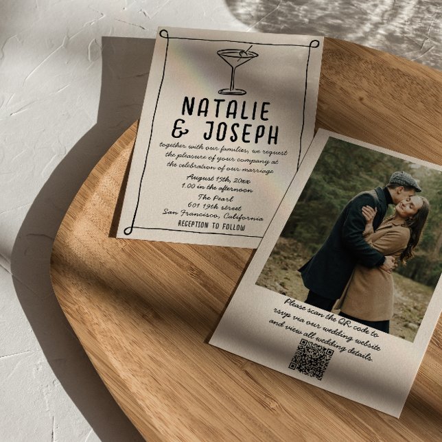 QR-koden Retro Hand plockade, skrivet foto Bröllop Inbjudningar (Skapare uppladdad)