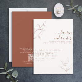 QR-koden Terracotta Burnt Orange Botaniskt Bröllop Inbjudningar