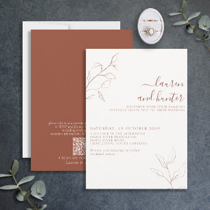 QR-koden Terracotta Burnt Orange Botaniskt Bröllop Inbjudningar