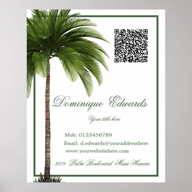QR-koden Vintage Handflatan Träd Tropiska Elegante Poster (Framsidan)