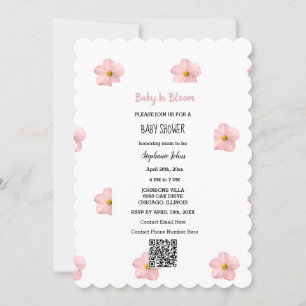 QR-kodens Blommigt för babyvisning, Rosa, Baby i b Inbjudningar