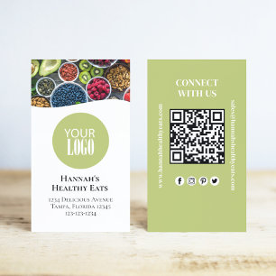 QR-kodens enkla Grönt för foto och Logotyp Visitkort
