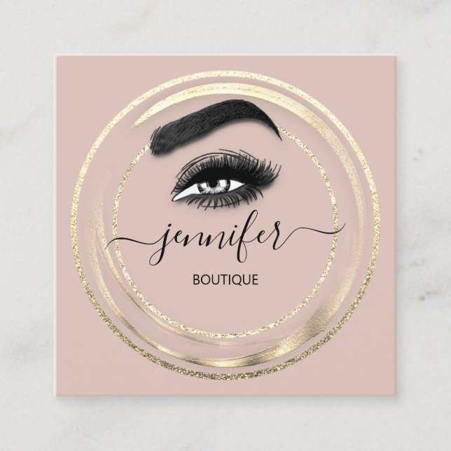 QR-kodens Logotyp Glitter Ro Eyelash Extension Gul Fyrkantigt Visitkort (Framsida)