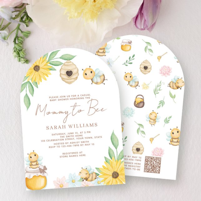 QR-kodens Mamma till Beas Neutral Baby Shower Inbjudningar (Skapare uppladdad)
