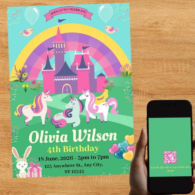 QR-kodens Unicorns Rainbow Magic Birthday-inbjudan Inbjudningar (Skapare uppladdad)