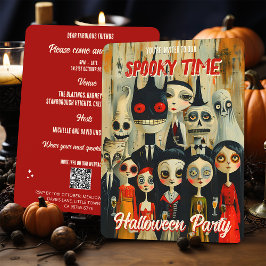 QR-kodens Vintage Halloween-deokytecken Inbjudningar