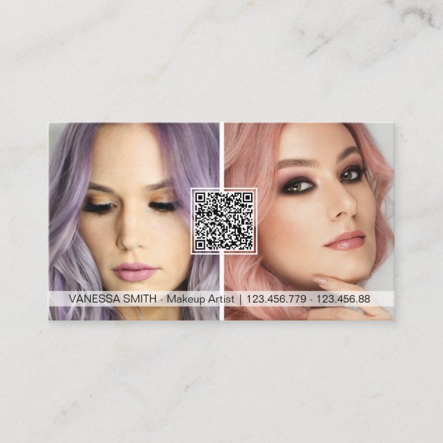 QR-kodfoto-affärskort för makeup-artist Visitkort (Framsida)
