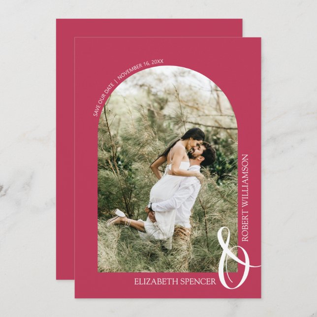 QR-kodfoto Bröllop Magenta Spara Datumet (Fram/baksida)