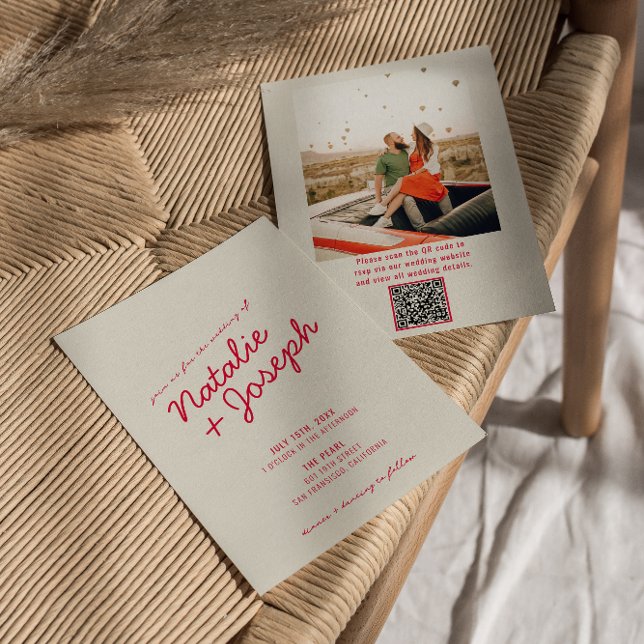 QR-kodfoto för Modern Whimsical Retro-Roligt Bröll Inbjudningar (Skapare uppladdad)