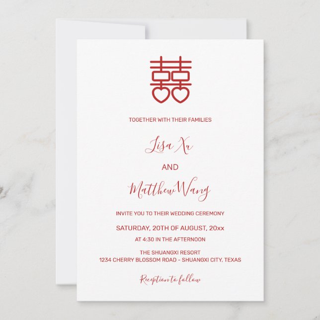 QR-kodfoto | White Red China Bröllop Inbjudningar (Framsida)