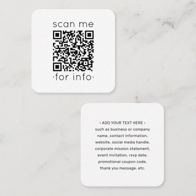 QR-kodgenerator Modern minimalistisk vit sökning Fyrkantigt Visitkort (Fram/baksida)